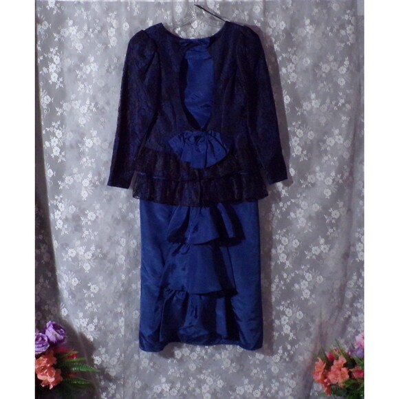 Vintage Gunne Sax Cocktail Dress Size Small 80s Retro Dark Blue Black Lace Vamp - Picture 3 of 9